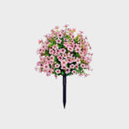 Decoração floral artificial de eucalipto e violeta para inserção no solo.