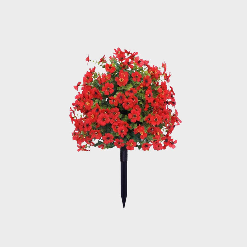 Decoração floral artificial de eucalipto e violeta para inserção no solo.