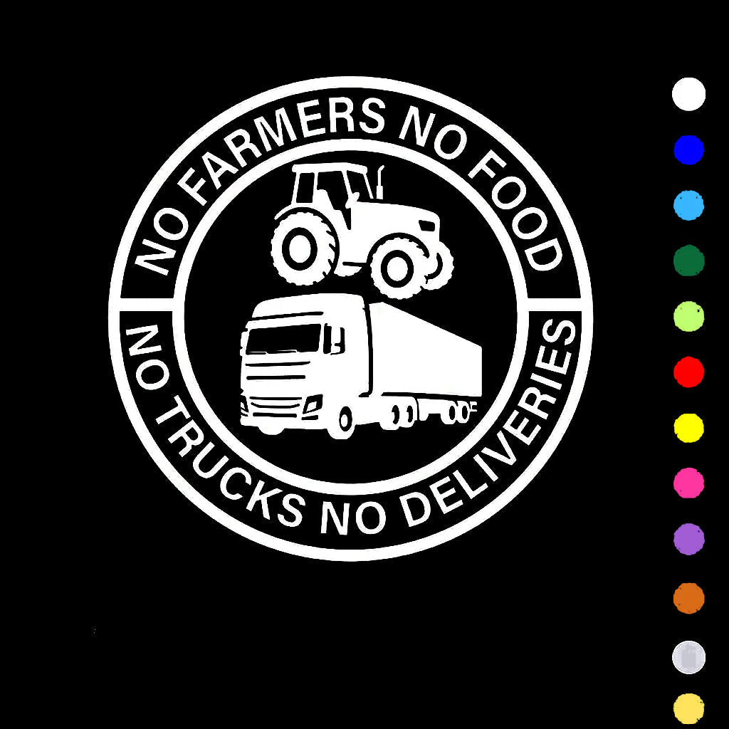 No Farmers No Food No Trucks No Deliveries Vinyl Sticker – 140mm Decal