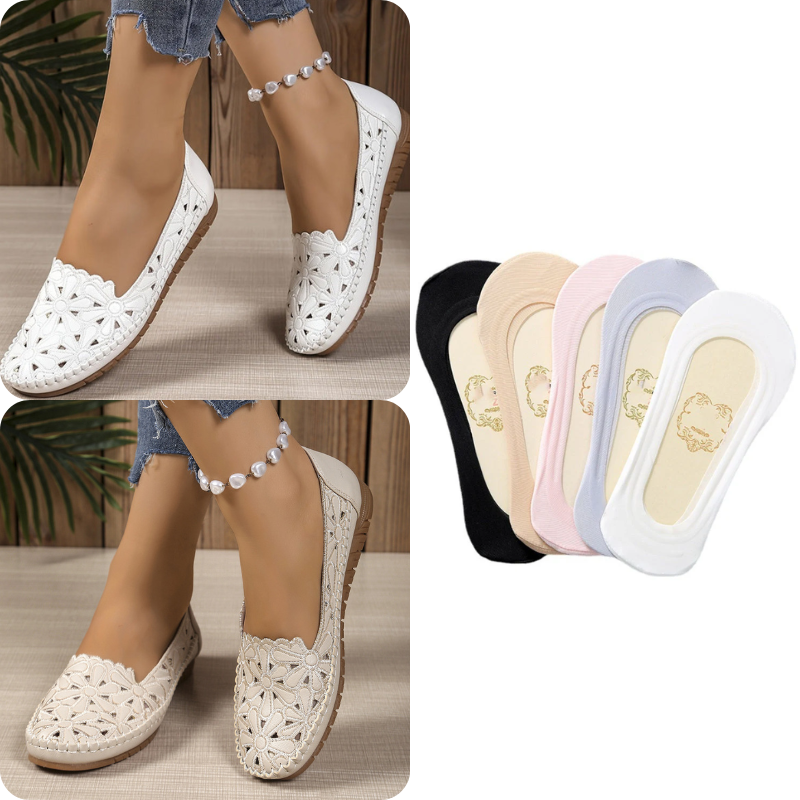 Sapatos ortopédicos femininos confortáveis, leves e estilosos, com design aberto.