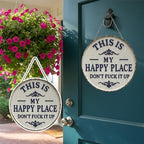 ✨Lugar Feliz – Placa de metal vintage com estampado marcante