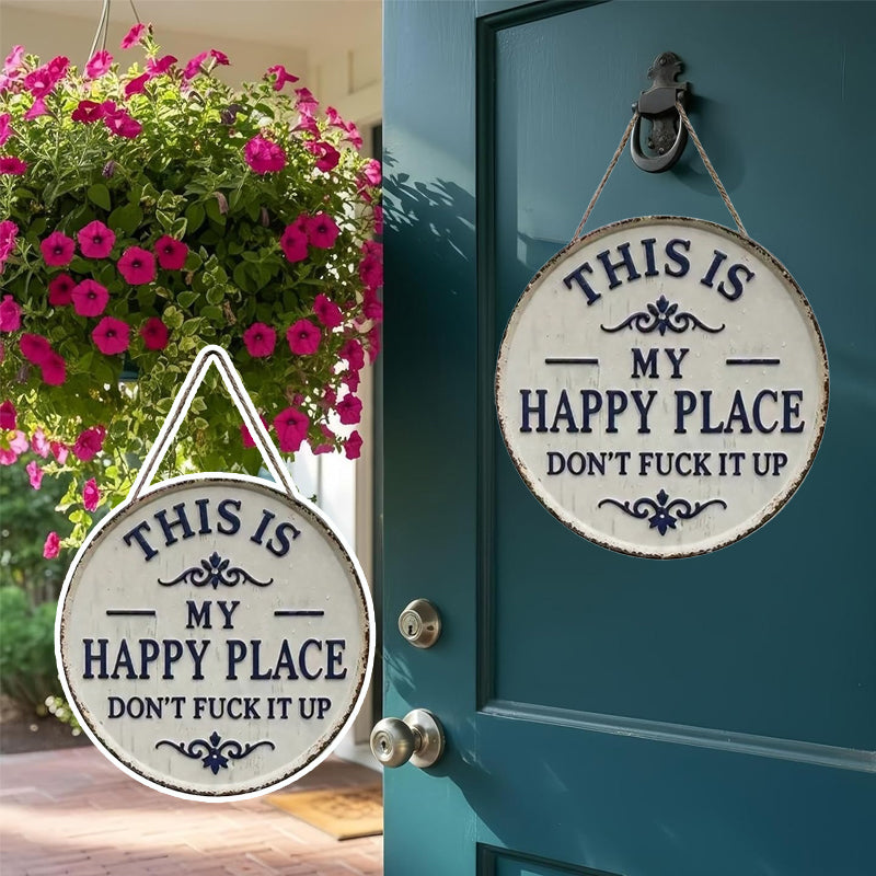 ✨Lugar Feliz – Placa de metal vintage com estampado marcante