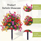 Decoração floral artificial de eucalipto e violeta para inserção no solo.