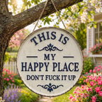 ✨Lugar Feliz – Placa de metal vintage com estampado marcante