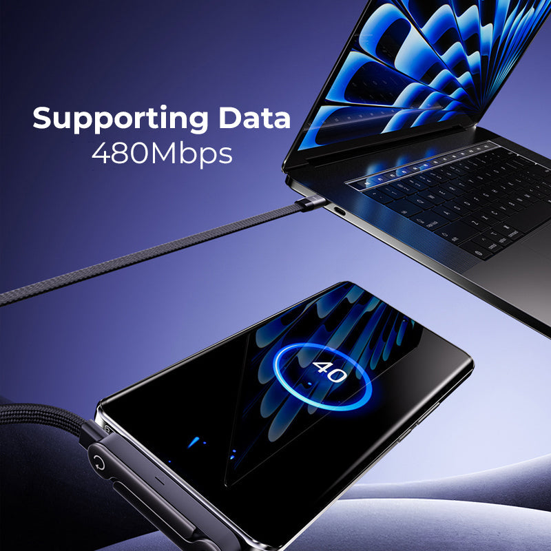 ⚡ 2-i-1 usynligt opladningskabel 240W | Hurtig opladning • Indbygget mobilstativ • Stærk og holdbar