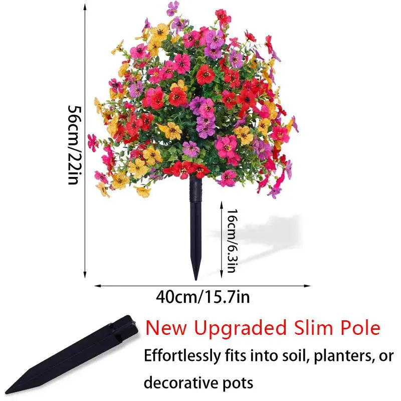 Decoração floral artificial de eucalipto e violeta para inserção no solo.