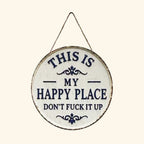 ✨Lugar Feliz – Placa de metal vintage com estampado marcante