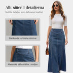 🌟 Förlänger & Smalnar | A-linje Denim Maxikjol | Smickrande Silhuett 💃