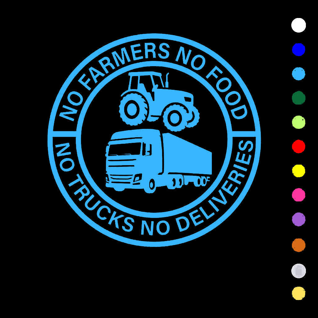 No Farmers No Food No Trucks No Deliveries Vinyl Sticker – 140mm Decal