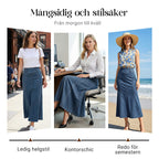 🌟 Förlänger & Smalnar | A-linje Denim Maxikjol | Smickrande Silhuett 💃