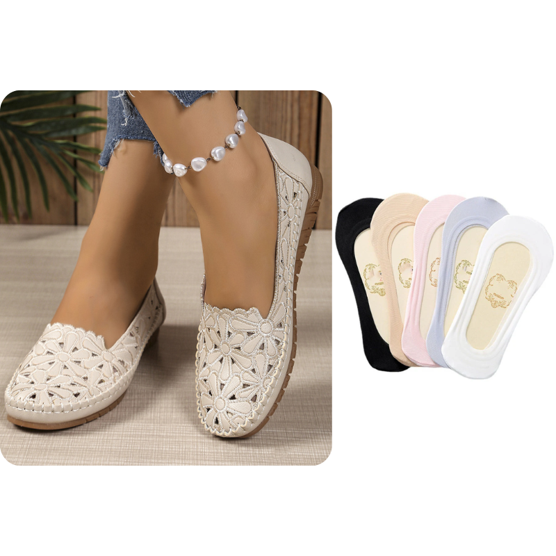 Sapatos ortopédicos femininos confortáveis, leves e estilosos, com design aberto.