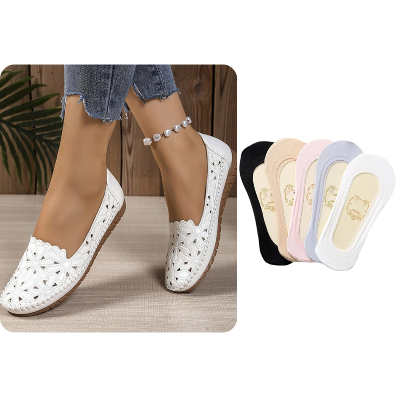 Sapatos ortopédicos femininos confortáveis, leves e estilosos, com design aberto.