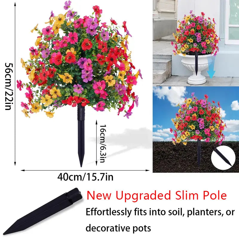 Decoração floral artificial de eucalipto e violeta para inserção no solo.