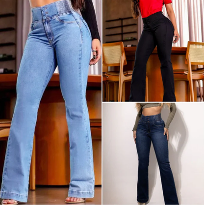 ⏳ Tidsbegrænset specialtilbud ⏰ Dame stretch flared jeans - høj talje, shaping fit og retrostil ✨
