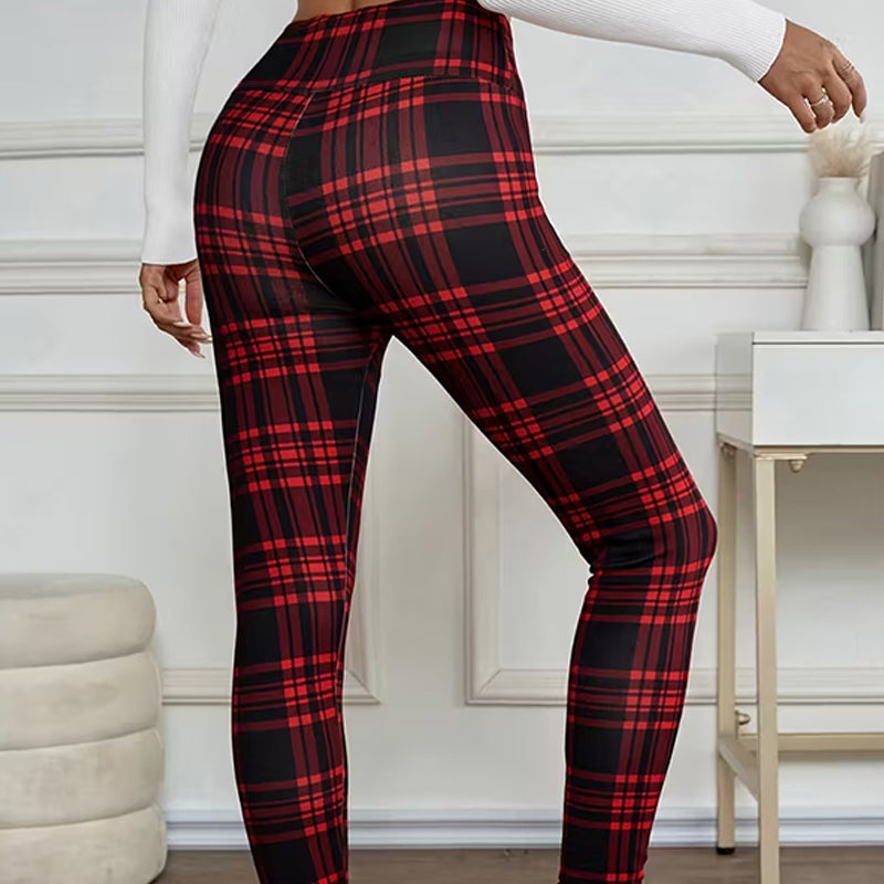Fleecefodrade rutiga leggings för damer – mjuka, stretchiga och snygga vinterplagg 🧣