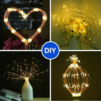 Corrente de luzes de fogo de artifício alimentada a energia solar para jardins e festas.