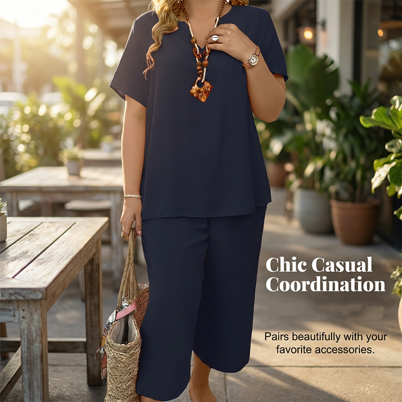 🔥💐ÚLTIMO DIA DE PROMOÇÃO! 50% DE DESCONTO!!💕Conjunto feminino casual de blusa de manga curta e calça pantalona